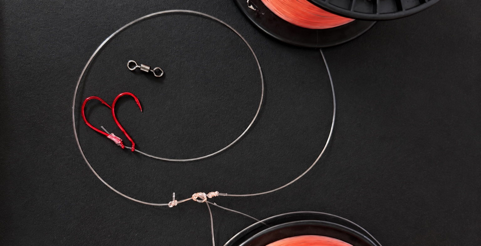 Slider Rig with two red octopus hooks on pink leader